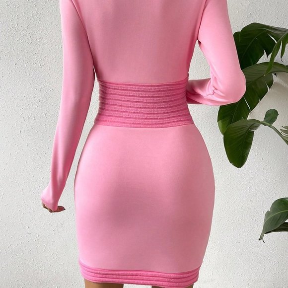 Pink Preppy womens Cut Out Button Detail Bodycon Dress - Picture 2 of 5